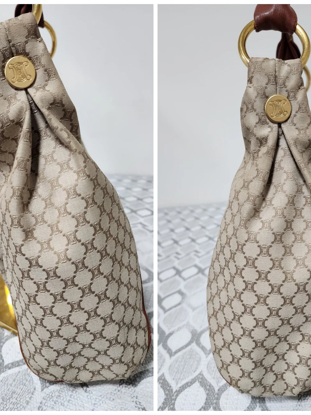 Celine Vintage Macadam Hobo Shoulder Bag Beige/Brown